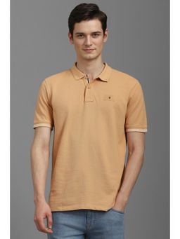 Louis Philippe - Men Beige Textured Polo T-shirt