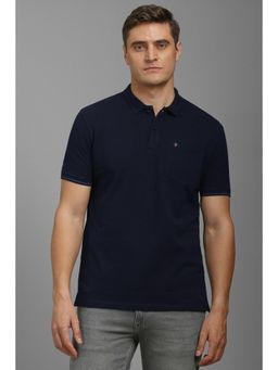 Louis Philippe - Men Navy Blue Solid Polo T-shirt
