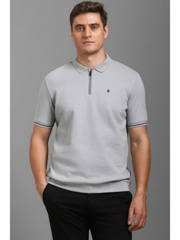 Louis Philippe - Men Grey Solid Polo Neck T-shirt