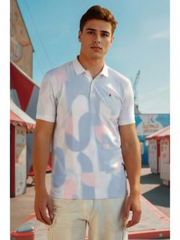Louis Philippe - Men Light Blue Printed Polo T-shirt