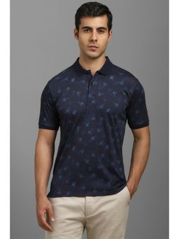 Louis Philippe - Men Navy Blue Printed Polo T-shirt