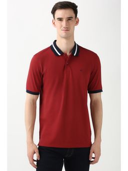 Peter England - Men Red Solid Polo T-shirt