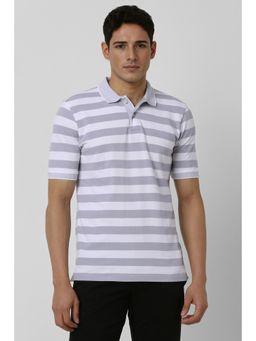 Peter England - Men Grey Stripe Polo T-shirt
