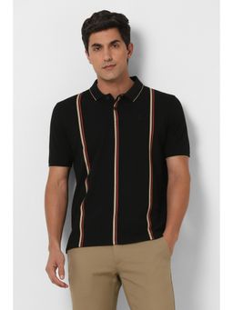 Peter England - Men Black Stripe Polo T-shirt