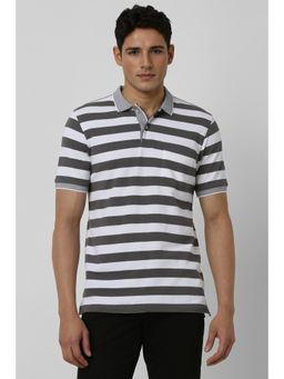 Peter England - Men Grey Stripe Polo T-shirt