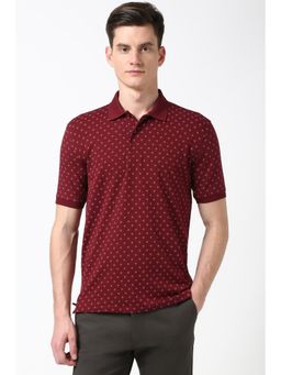 Peter England - Men Maroon Printed Polo T-shirt
