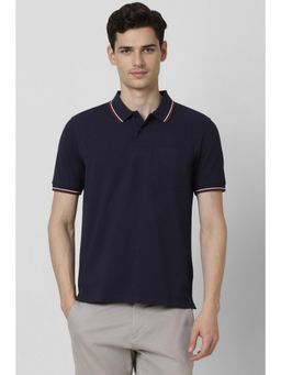 Peter England - Men Navy Blue Solid Polo T-shirt