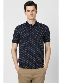 Peter England - Men Navy Blue Printed Polo T-shirt