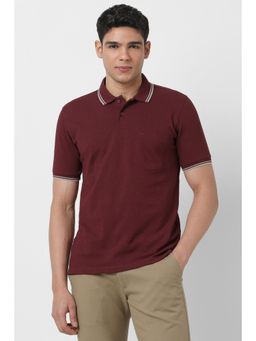 Peter England - Men Maroon Textured Polo T-shirt