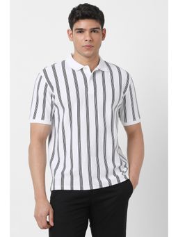 Peter England - Men White Stripe Polo T-shirt