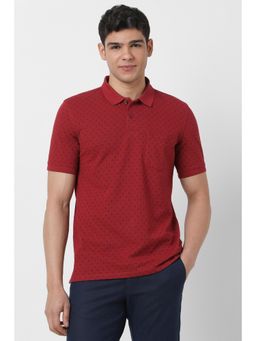 Peter England - Men Red Printed Polo T-shirt