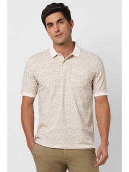 Peter England - Men White/Yellow Printed Polo T-shirt