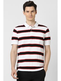 Peter England - Men White Stripe Polo T-shirt