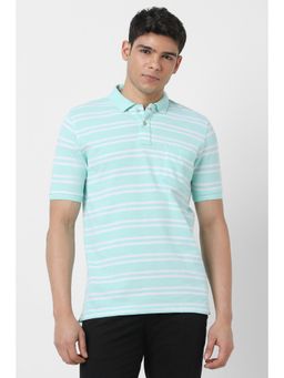Peter England - Men Light Blue Stripe Polo T-shirt