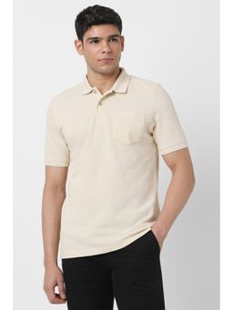 Peter England - Men Beige Textured Polo T-shirt