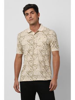 Peter England - Men Beige Print Polo T-shirt