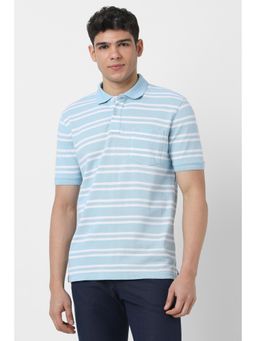 Peter England - Men Light Blue Stripe Polo T-shirt