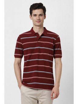 Peter England - Men Maroon Stripe Polo T-shirt
