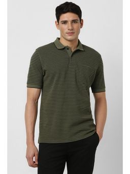 Peter England - Men Olive Stripe Polo T-shirt