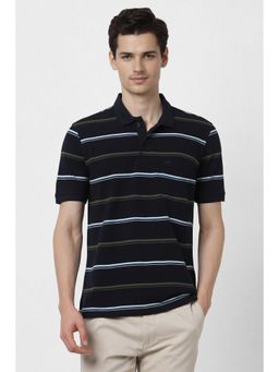 Peter England - Men Navy Blue Stripe Polo T-shirt