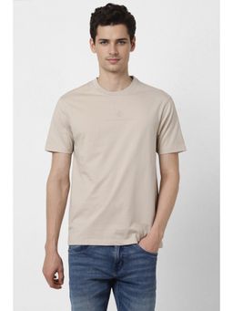 Peter England - Men Beige Crew Neck T-shirt