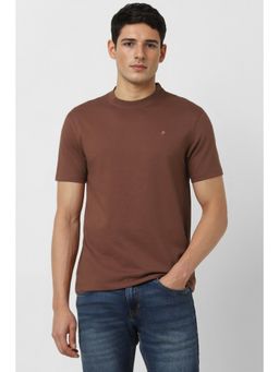 Peter England - Men Brown Solid Crew Neck T-shirt