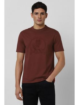 Peter England - Men Maroon Crew Neck T-shirt
