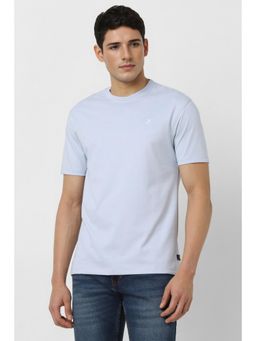 Peter England - Men Light Blue Solid Crew Neck T-shirt