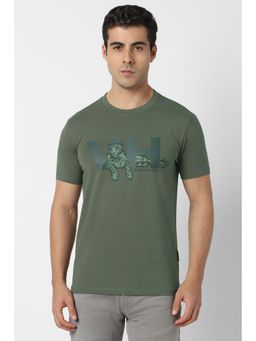 Van Heusen - Men Green Graphic Print Crew Neck T-shirt