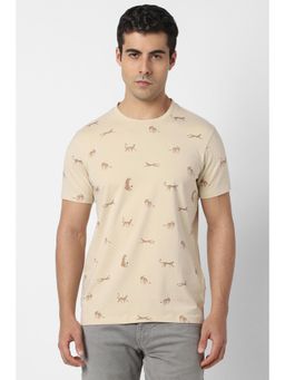 Van Heusen - Men Beige Printed Crew Neck T-shirt