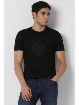 Van Heusen - Men Black Embroidered Crew Neck T-shirt