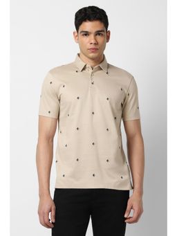Van Heusen - Men Beige Printed Polo T-shirt