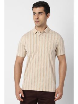 Van Heusen - Men Beige Stripe Polo T-shirt