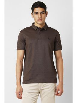 Van Heusen - Men Brown Textured Polo T-shirt