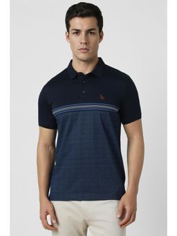 Van Heusen - Men Navy Blue Printed Polo T-shirt