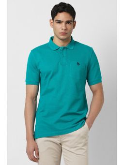 Van Heusen - Men Teal Solid Polo T-shirt