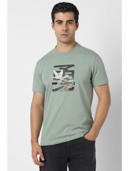 Van Heusen - Men Green Graphic Print Crew Neck T-shirt
