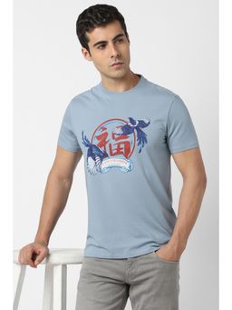 Van Heusen - Men Light Blue Graphic Print Crew Neck T-shirt