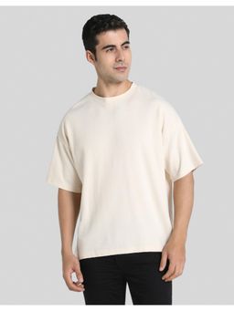 American Eagle - Men Cream Oversized Solid T-shirt