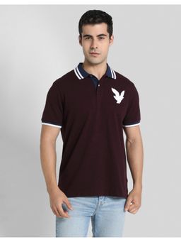 American Eagle - Men Burgundy Logo Flex Pique Polo T-shirt