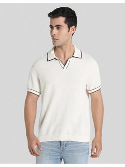 American Eagle - Men White Tipped Johnny Collar Polo T-shirt