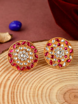 Silvermerc Designs - Gold Toned Meenakari Adjustable Engagement Finger Ring for Women (Set of 2)