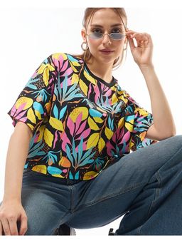Bewakoof - Women's Multicolor All Over Printed Oversized Short Crop Top