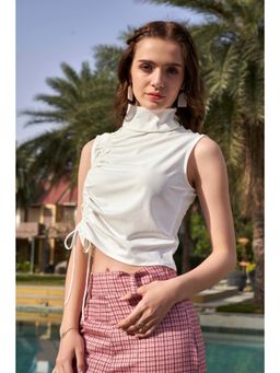 NEOFAA - White Ruched High Neck Crop Top