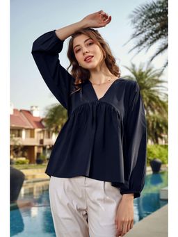 NEOFAA - Navy Pullover Peasant Sleeve Top