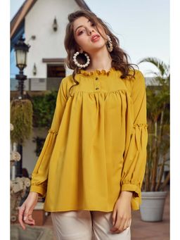 NEOFAA - Mustard Ruffle Round Neck Full Sleeve Top