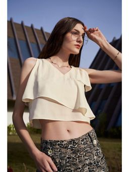 NEOFAA - Cream Strappy Layered Detailed Back Crop Top