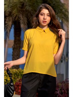NEOFAA - Mustard Styled High Neck Back Button Top