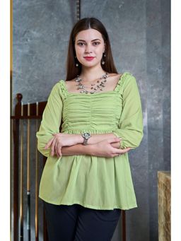 NEOFAA - Solid Lurex Square Neck Ruched Top