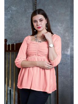 NEOFAA - Solid Lurex Square Neck Ruched Top